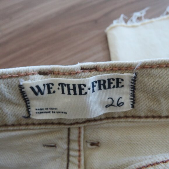 FREE PEOPLE WE THE FREE Risk Taker Mid Rise Jeans in Ecru Neutral Boho - Size 26 - Picture 15 of 16